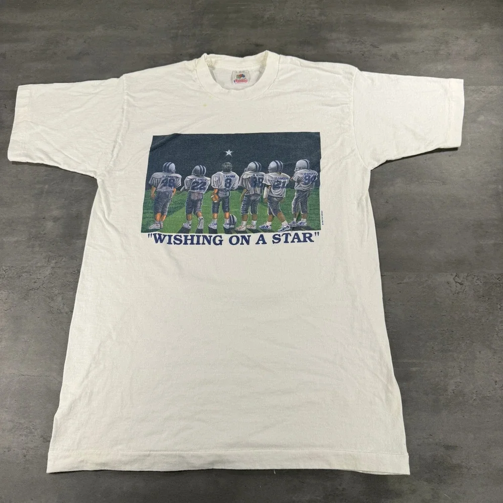 Vintage Dallas Cowboys T-Shirt L Wishing On A Star White Football Single Stitch